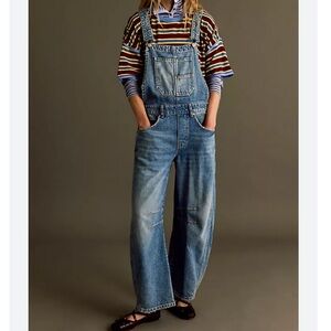We the Free Good Luck Barrel Blue Denim Jean Overalls L